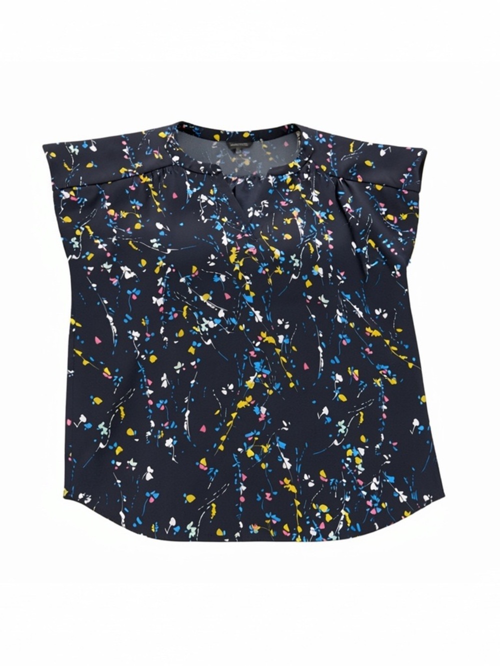 Banana Republic Navy Floral Flutter Sleeve Top